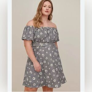 Torrid Black and White Off-Shoulder Gingham Dress